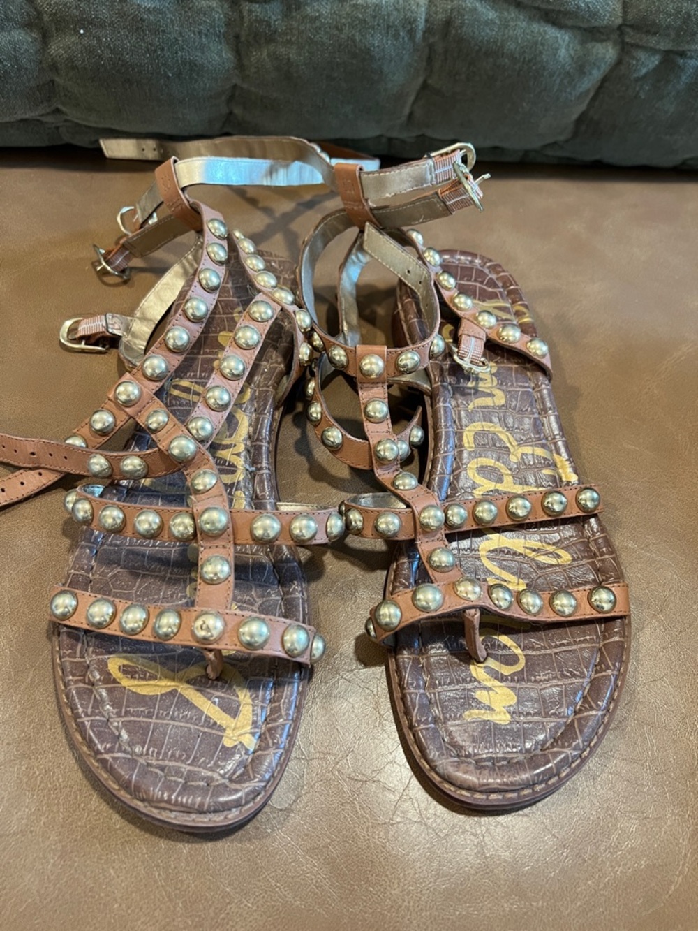 Sam Edelman Brown Leather Studded Gladiator Sandals